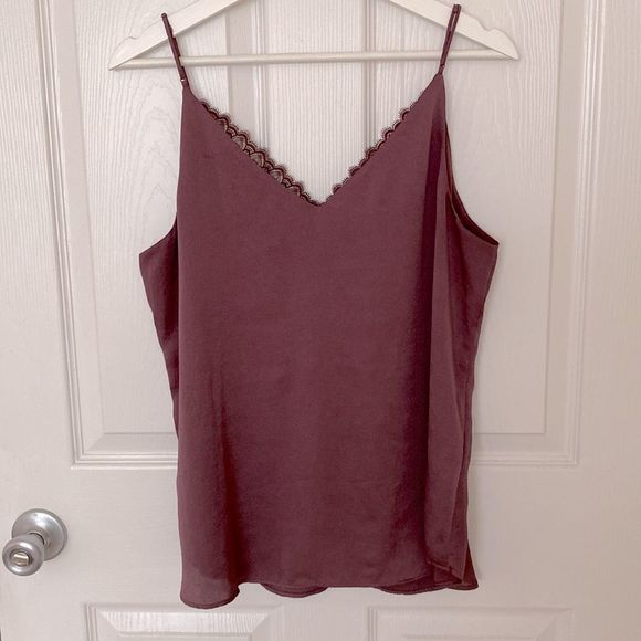 Express Lace Trim Spaghetti Strap V-Neck Wine Cami Tank - Large - Picture 1 of 7